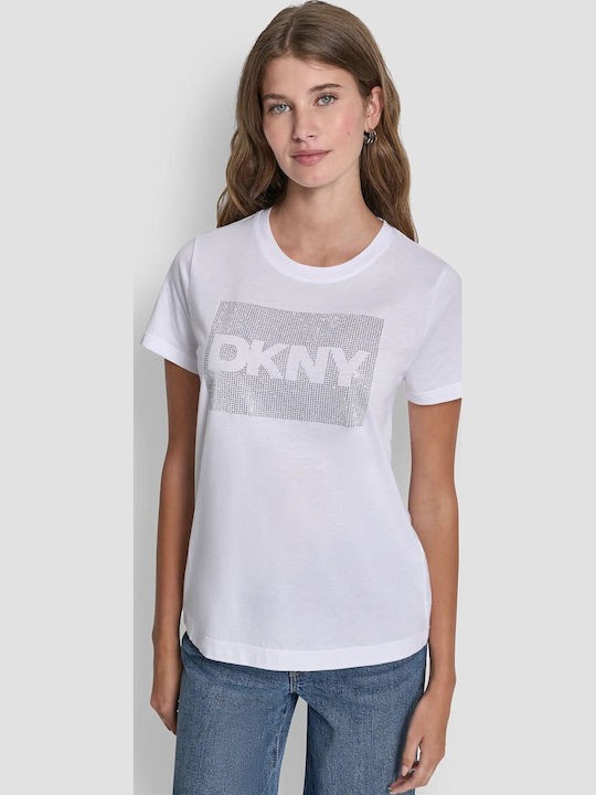 ΛΕΥΚΟ T-SHIRT DKNY MΕ ΣΤΡΑΣ